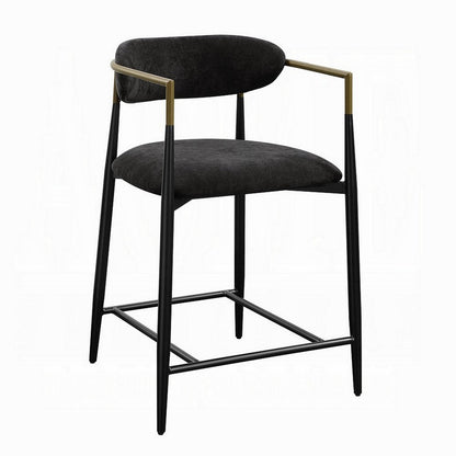 Vonn 25 Inch Counter Height Chair, Padded Fabric, Black Metal Frame