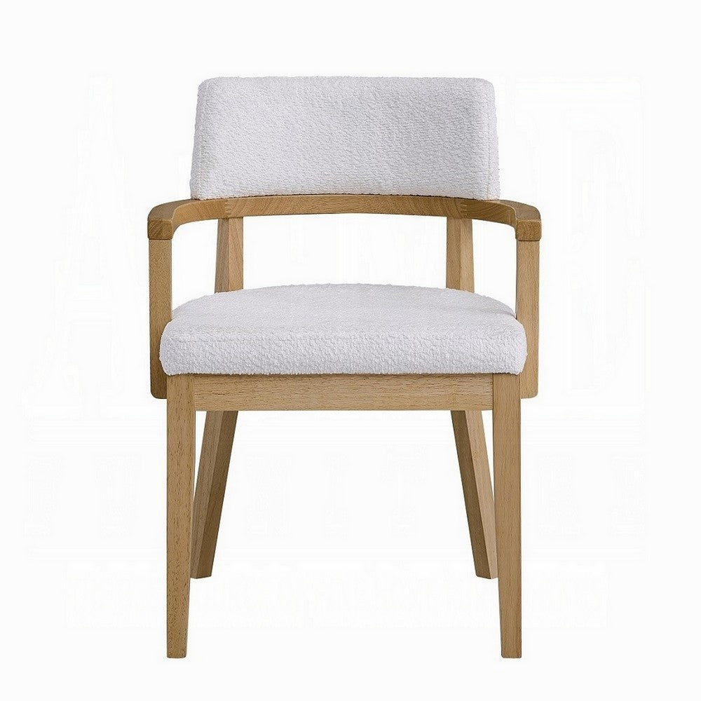 Semi Dining Armchair Set of 2, Curved Cutout Back, White Fabric, Brown