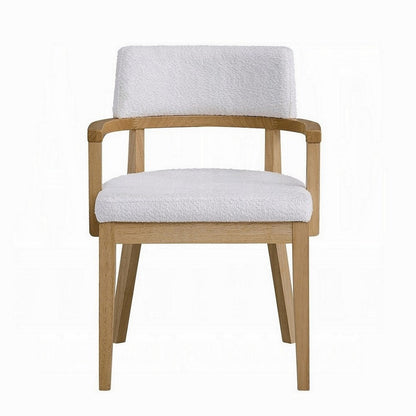 Semi Dining Armchair Set of 2, Curved Cutout Back, White Fabric, Brown
