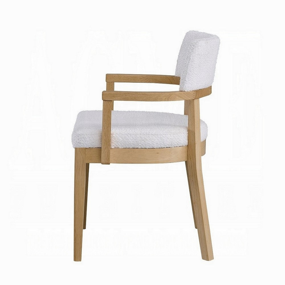 Semi Dining Armchair Set of 2, Curved Cutout Back, White Fabric, Brown