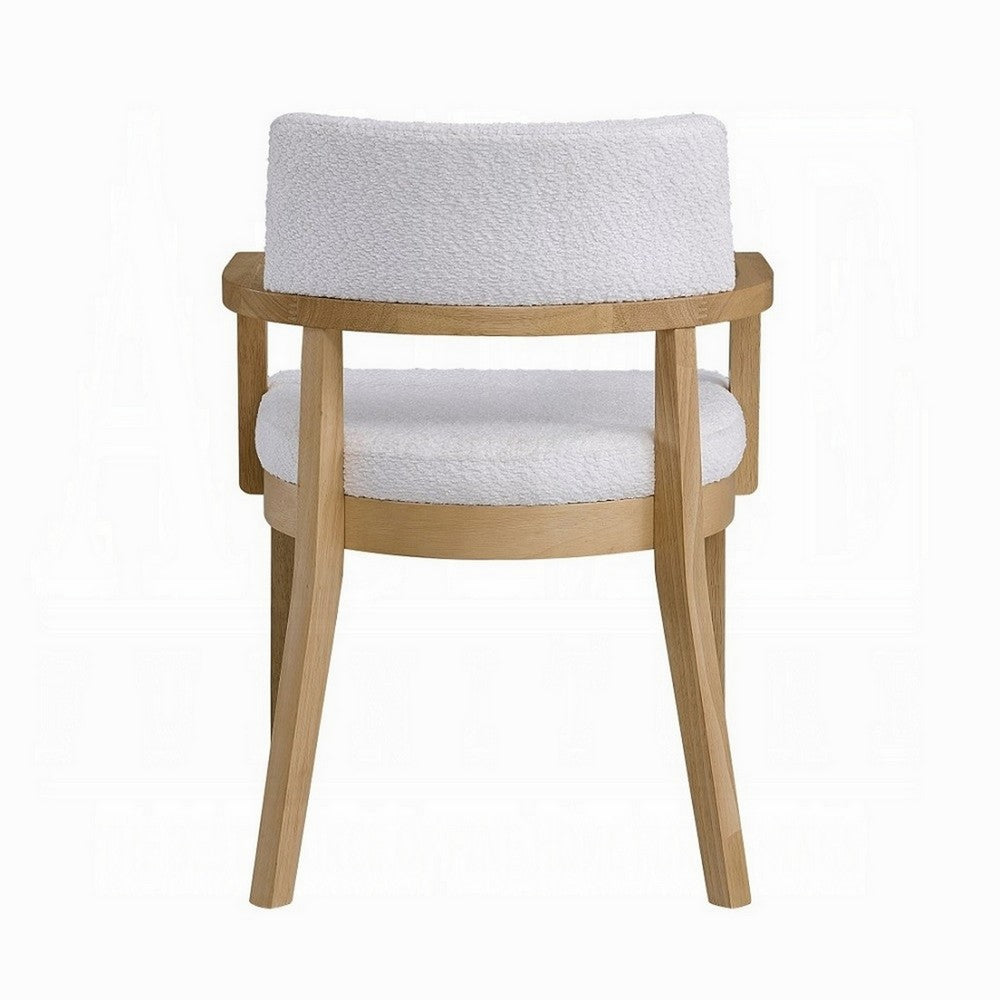 Semi Dining Armchair Set of 2, Curved Cutout Back, White Fabric, Brown