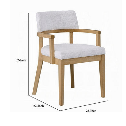 Semi Dining Armchair Set of 2, Curved Cutout Back, White Fabric, Brown