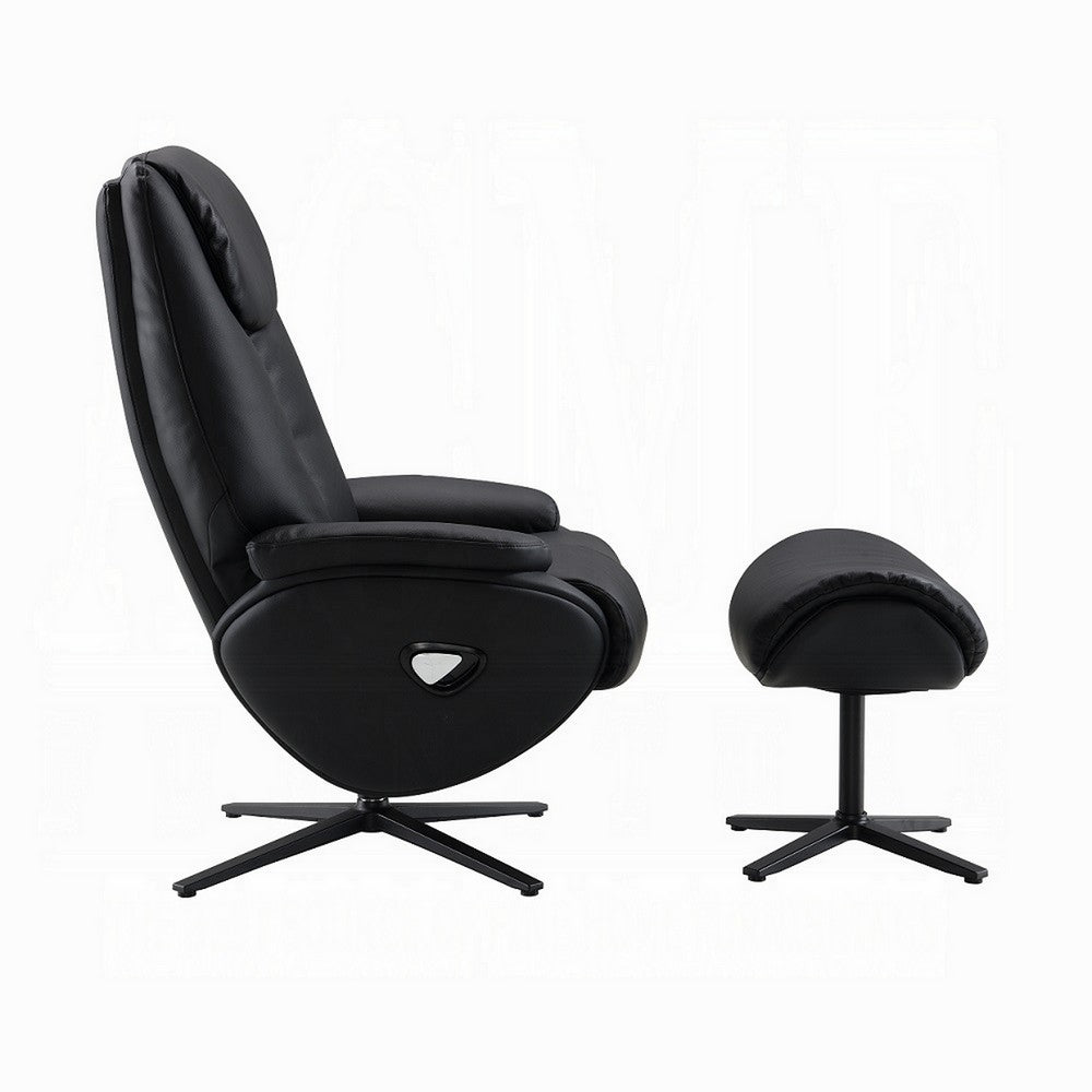 Nita Swivel Accent Chair with Ottoman, Plush Black Top Grain Leather