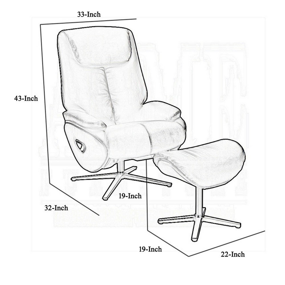 Nita Swivel Accent Chair with Ottoman, Plush Black Top Grain Leather
