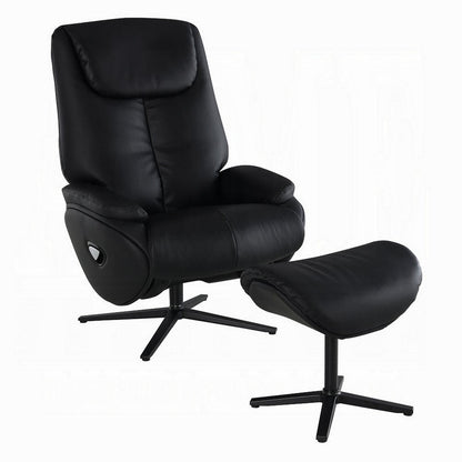 Nita Swivel Accent Chair with Ottoman, Plush Black Top Grain Leather
