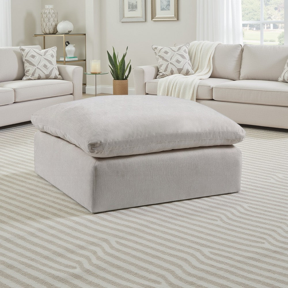 Shar Modular Ottoman, Pillow Top Cushion, Plush Ivory Linen Fabric