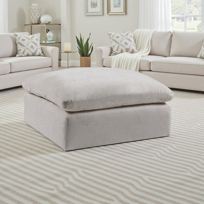 Shar Modular Ottoman, Pillow Top Cushion, Plush Ivory Linen Fabric