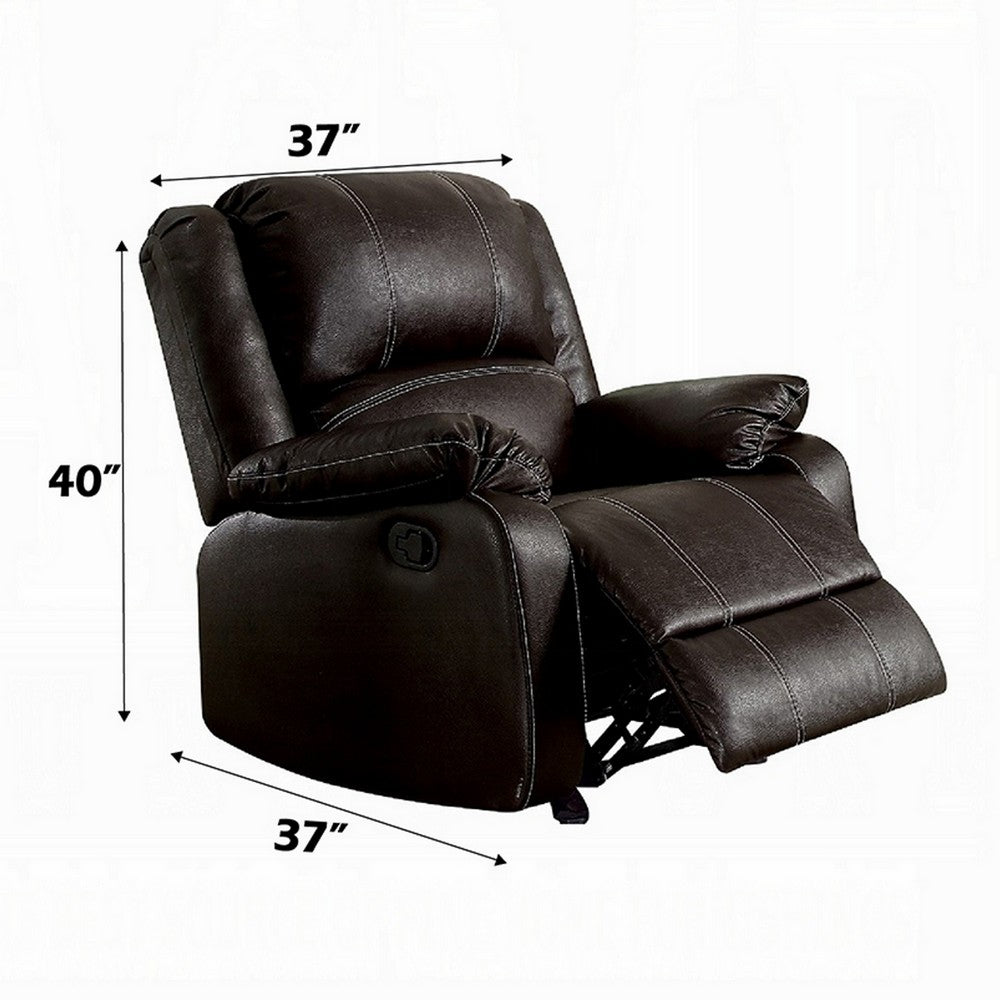 Zuru Motion Manual Rocker Recliner Chair, Plush Brown Faux Leather