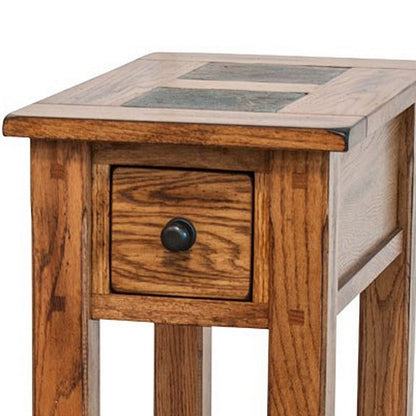 Marv Accent Chair Side Table, 25 Inch Rectangular Top, Drawer, Brown
