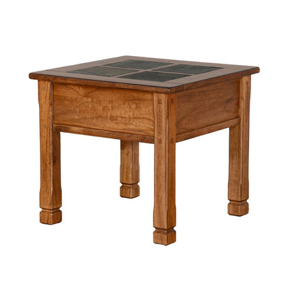 Marv Side End Table w Drawer, 26 Inch Square Slate Inlay Top, Brown