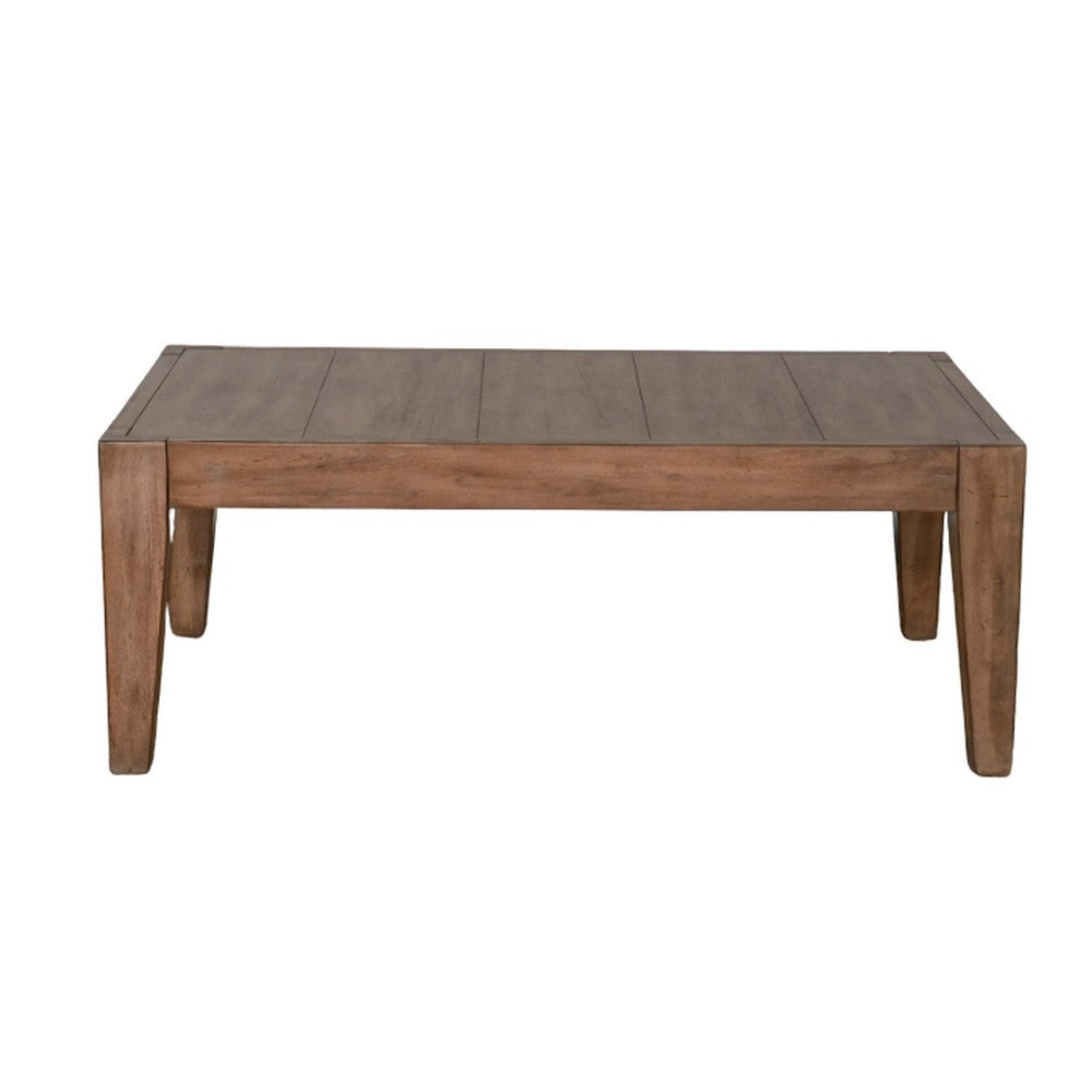 Yael Coffee Table, Tapered Legs, 48 Inch Rectangular Top, Light Brown