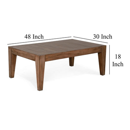 Yael Coffee Table, Tapered Legs, 48 Inch Rectangular Top, Light Brown