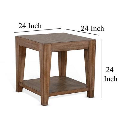 Yael Side End Table, Tapered Legs, 24 Inch Square Top, Light Brown