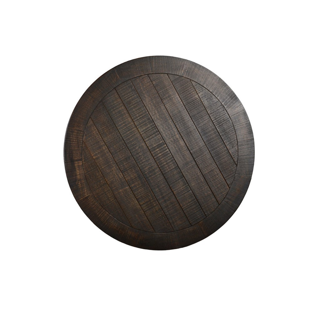 Flint Coffee Table w Shelf, Barrel Shape, 38 Inch Dark Brown Round Top