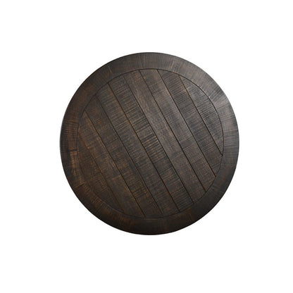 Flint Coffee Table w Shelf, Barrel Shape, 38 Inch Dark Brown Round Top