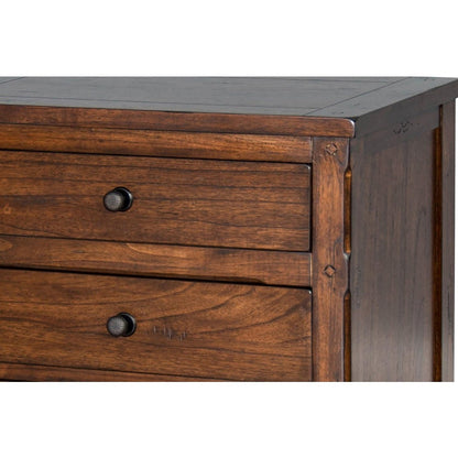Odell Nightstand, 3 Drawers, Bronze, Rustic Dark Brown Solid Wood