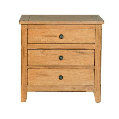 Marv Nightstand, 3 Drawers, Rustic Light Brown Solid Wood 29 Inch
