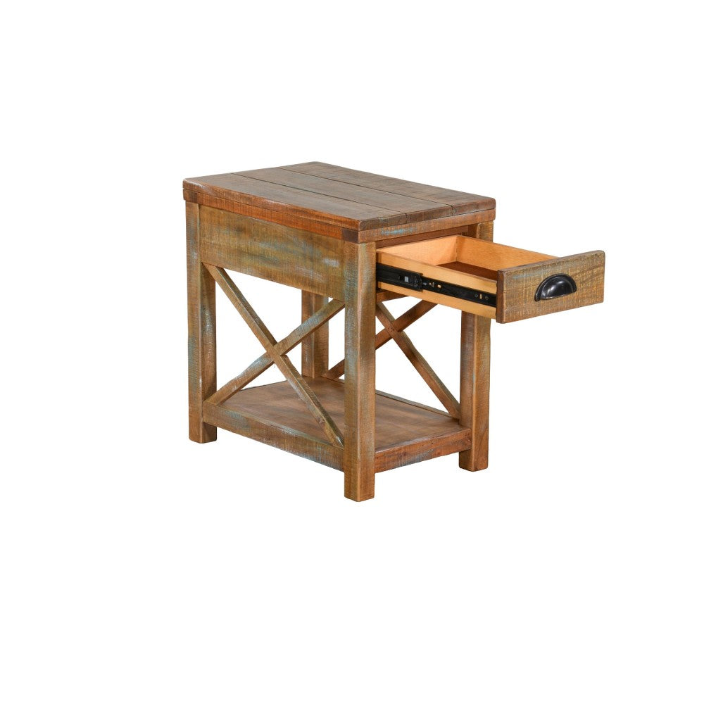 Rany Accent Table, Drawer, Shelf, 22 Inch Rectangular Top, Light Brown