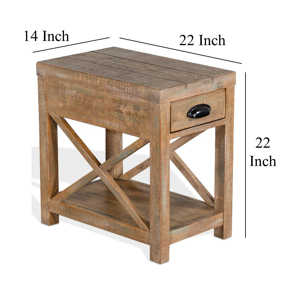 Rany Accent Table, Drawer, Shelf, 22 Inch Rectangular Top, Light Brown