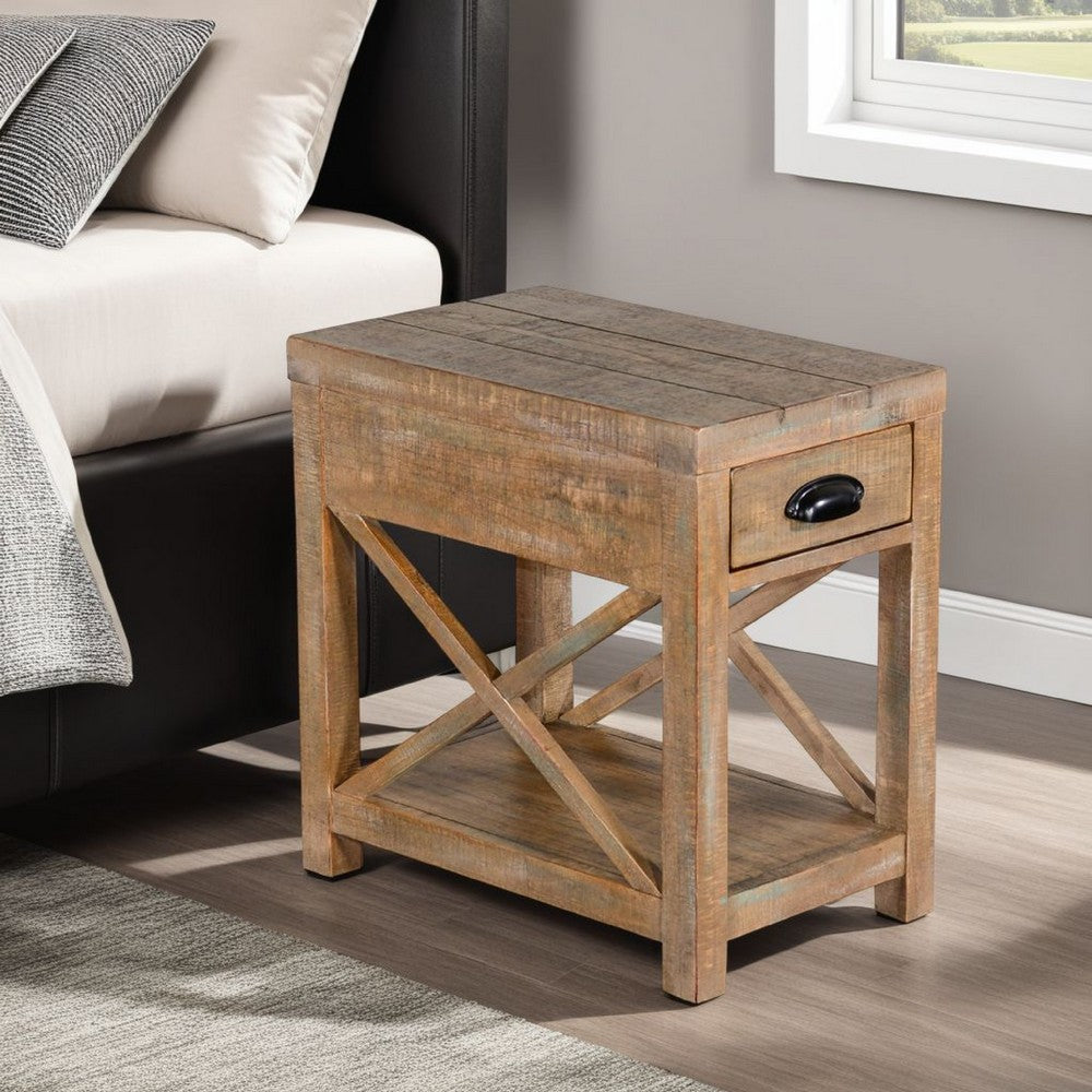 Rany Accent Table, Drawer, Shelf, 22 Inch Rectangular Top, Light Brown