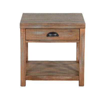 Rany Side End Table, Drawer, Shelf, 22 Inch Square Top, Light Brown