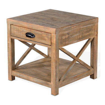 Rany Side End Table, Drawer, Shelf, 22 Inch Square Top, Light Brown