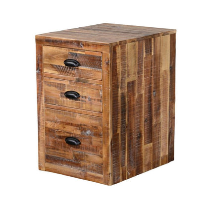 Havi File Cabinet, 3 Drawers, Black Cup Handles, Rustic Light Brown