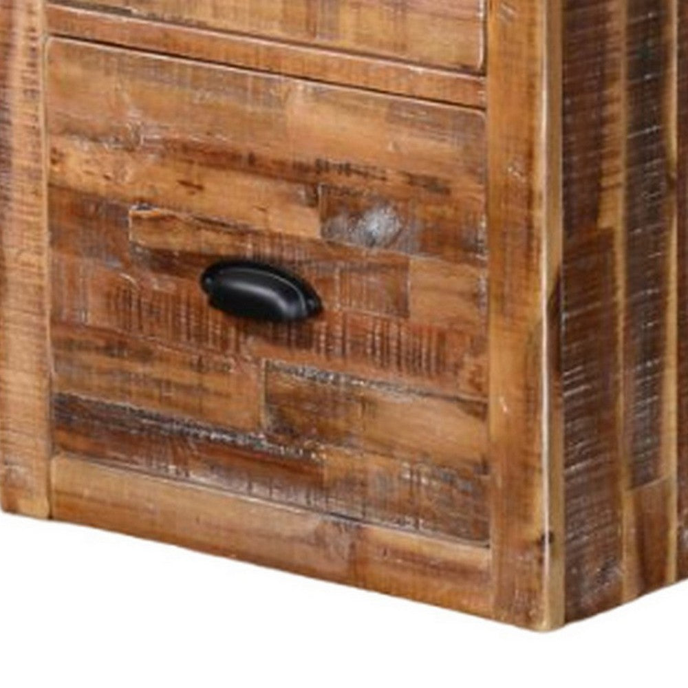 Havi File Cabinet, 3 Drawers, Black Cup Handles, Rustic Light Brown
