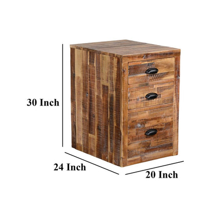 Havi File Cabinet, 3 Drawers, Black Cup Handles, Rustic Light Brown