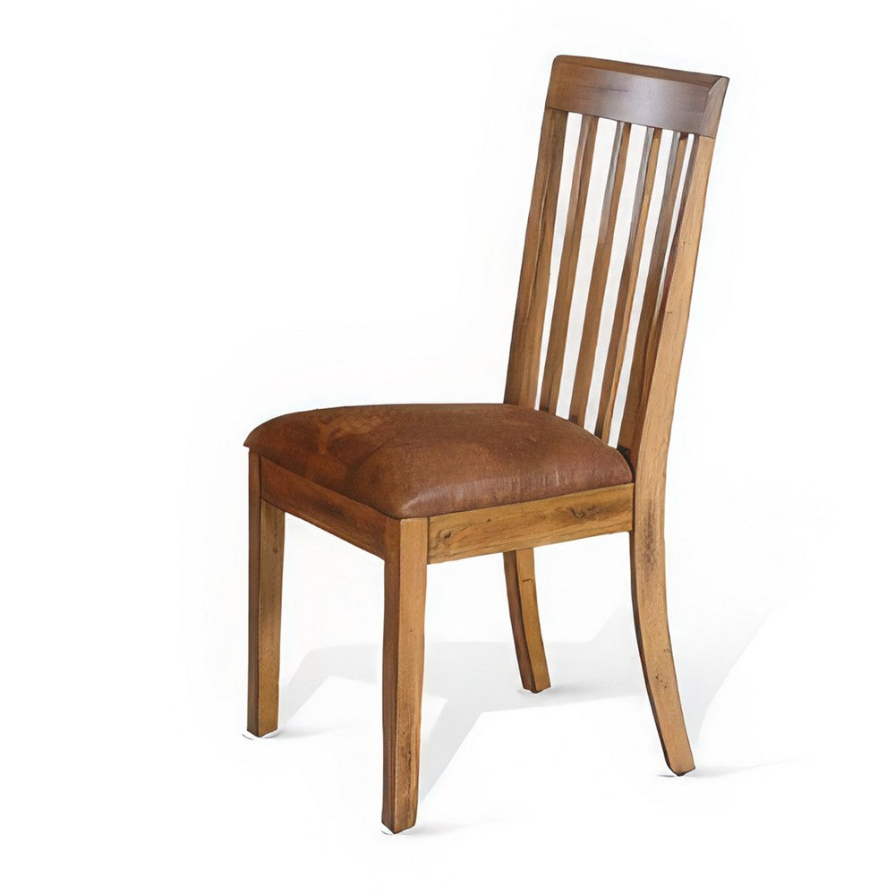 Marv Set of 2 Dining Chairs, Slat Back, Light Brown Microfiber, Mahogany Mindi