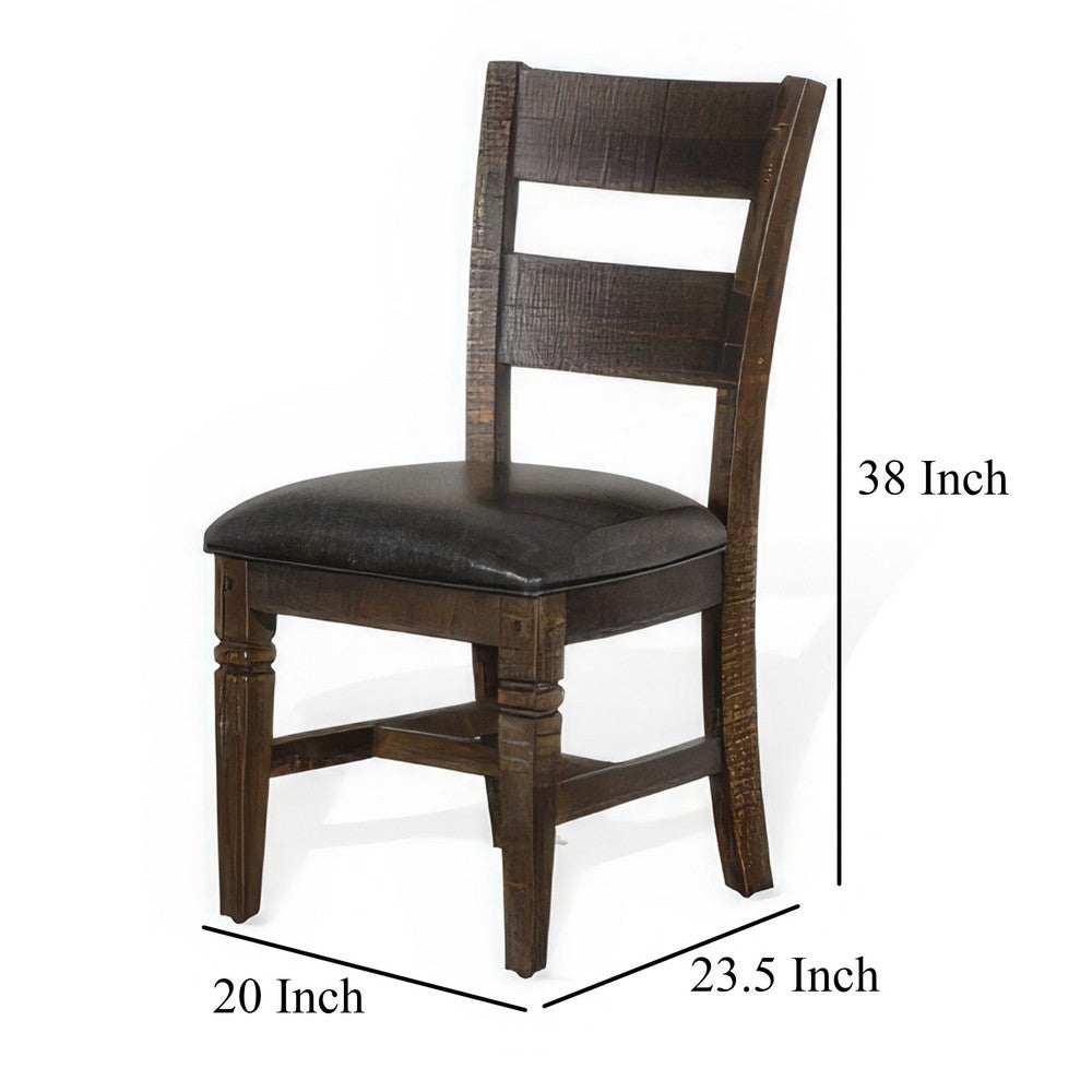 Flint Dining Chair, Set of 2, Ladderback, Dark Gray Fabric and Brown Mahogany
