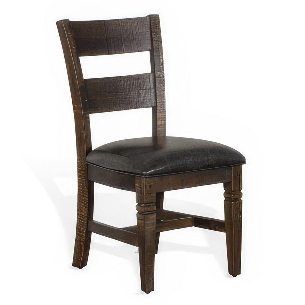 Flint Dining Chair, Set of 2, Ladderback, Dark Gray Fabric and Brown Mahogany
