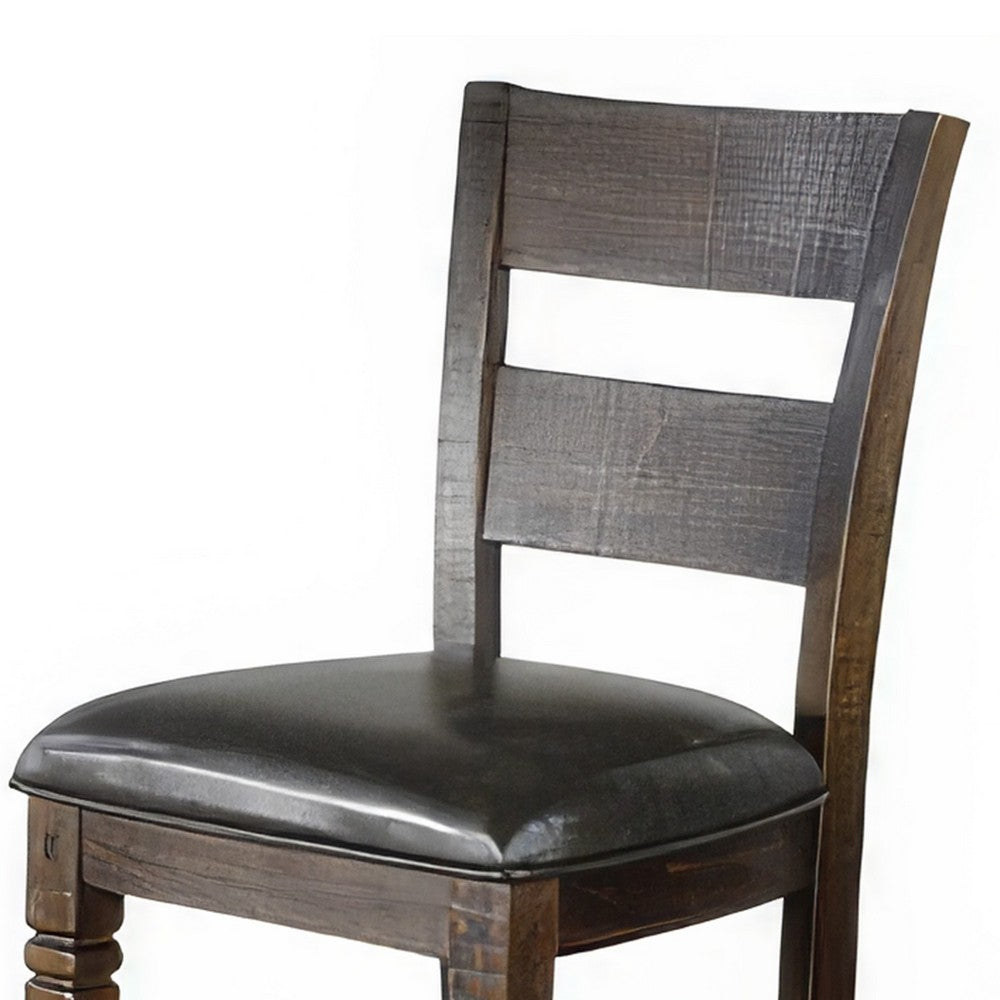Flint Set of 2 Counter Stool Chairs, Ladderback, Black, Dark Brown Mahogany Wood