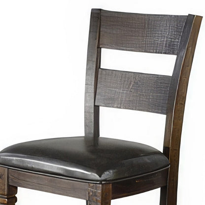Flint Barstool Chair, Set of 2, Ladderback, Black Vinyl, Dark Brown Mahogany