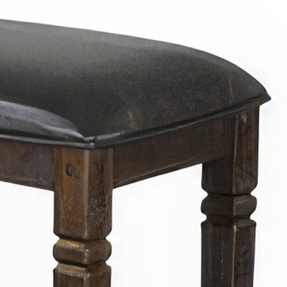 Flint Counter Stool, Set of 2, Black Faux Leather, Dark Brown Mahogany Wood