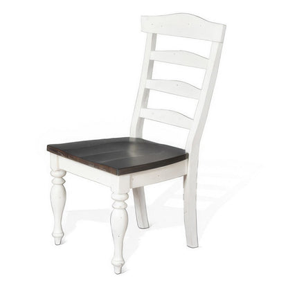 Orso Set of 2 Dining Chairs, Ladderback Design, White and Dark Brown Mindi Wood