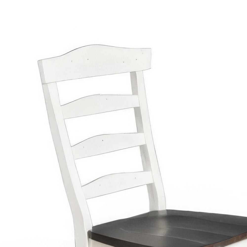 Orso Set of 2 Dining Chairs, Ladderback Design, White and Dark Brown Mindi Wood