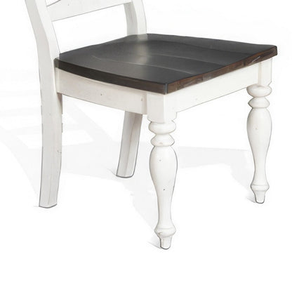 Orso Set of 2 Dining Chairs, Ladderback Design, White and Dark Brown Mindi Wood