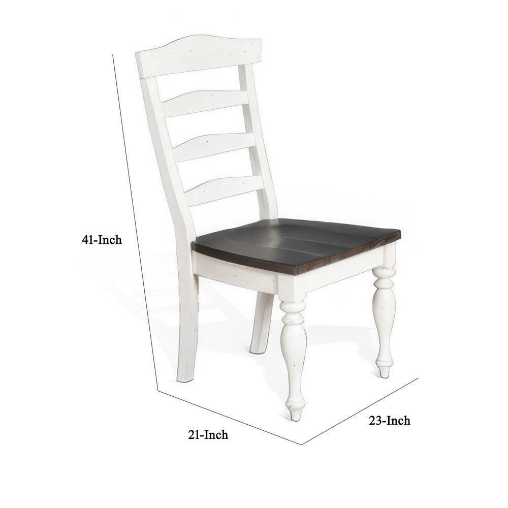 Orso Set of 2 Dining Chairs, Ladderback Design, White and Dark Brown Mindi Wood