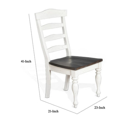 Orso Set of 2 Dining Chairs, Ladderback Design, White and Dark Brown Mindi Wood