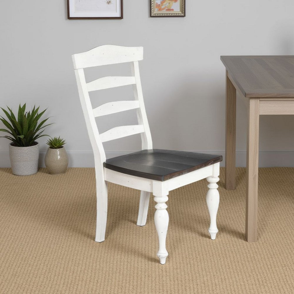 Orso Set of 2 Dining Chairs, Ladderback Design, White and Dark Brown Mindi Wood