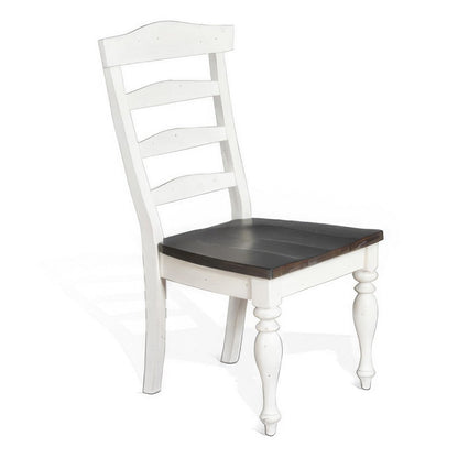 Orso Set of 2 Dining Chairs, Ladderback Design, White and Dark Brown Mindi Wood