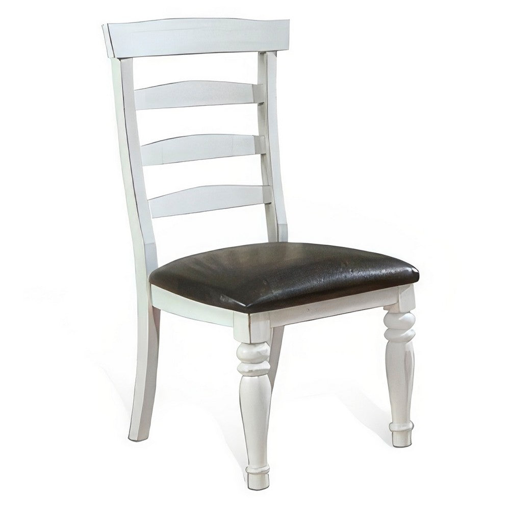 Orso Dining Chair, Set of 2, Ladderback Design, White, Brown Mindi Wood