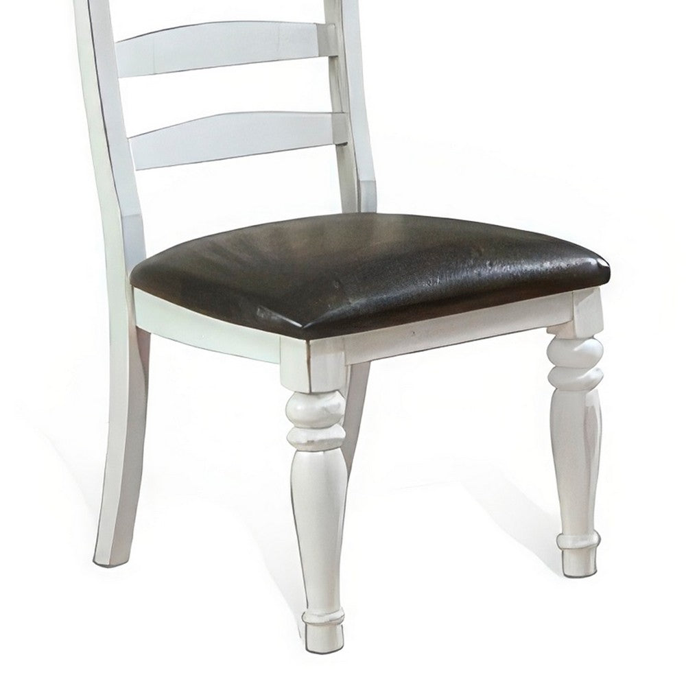 Orso Dining Chair, Set of 2, Ladderback Design, White, Brown Mindi Wood