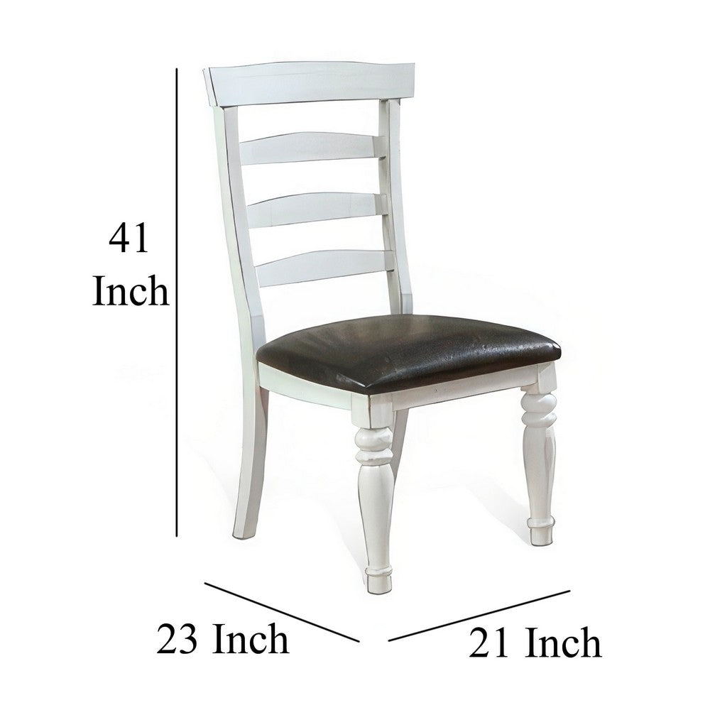 Orso Dining Chair, Set of 2, Ladderback Design, White, Brown Mindi Wood