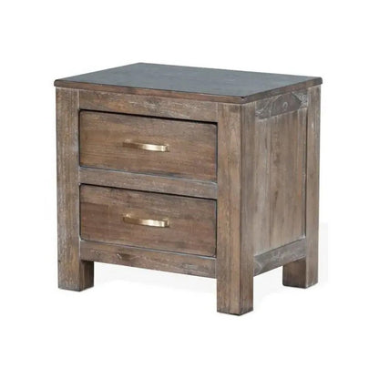 Remi Nightstand, 2 Drawers, Metal Handles, Rustic Light Brown
