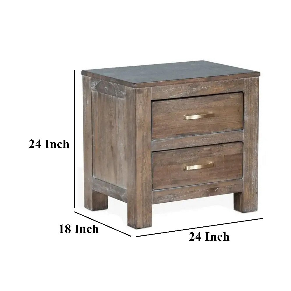 Remi Nightstand, 2 Drawers, Metal Handles, Rustic Light Brown