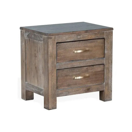 Remi Nightstand, 2 Drawers, Metal Handles, Rustic Light Brown
