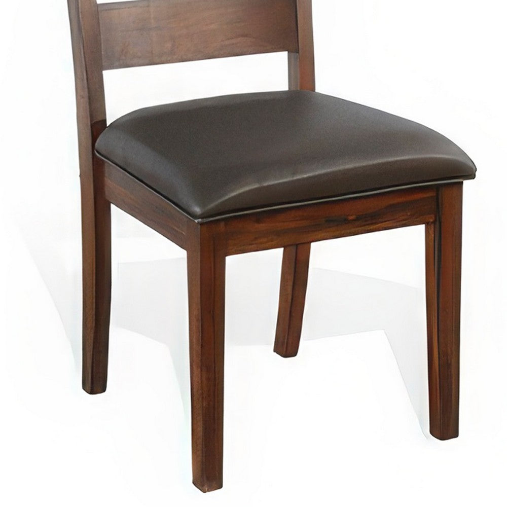 Reggie Dining Chair Set of 2, Ladderback, Dark Gray Faux Leather Brown