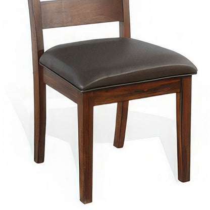 Reggie Dining Chair Set of 2, Ladderback, Dark Gray Faux Leather Brown